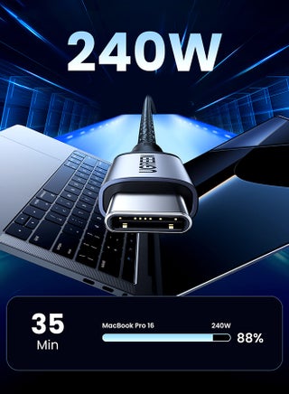 كابل تايب سي 2 متر مضفر 240 واط (48 فولت 5 أمبير) توصيل الطاقة PD 3.1 شحن سريع كابل USB C إلى USB C لسلسلة ايفون 15، ماك بوك برو/اير لابتوب، iPad برو2021/ديل XPS 13 15/سامسونج جالاكسي S23/شاومى 12/هواوي P60 2 متر 240 واط - view 2