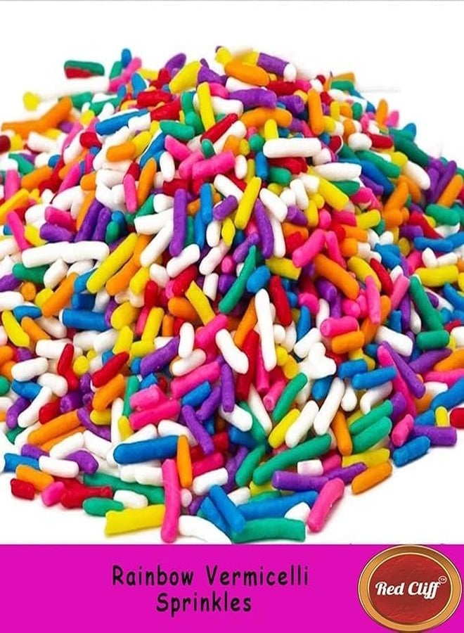 RED CLIFF Edible Pink Heart+Rainbow Vermicelli Shape Sprinkles | Metallic Dessert Toppings for Cakes, Cupcakes, Ice Cream & Sweets | Edible Decorative Sugar Sprinkles | Ideal for Baking & Festive Garnishing | 100gx2 | Pack of 2 - Image 2