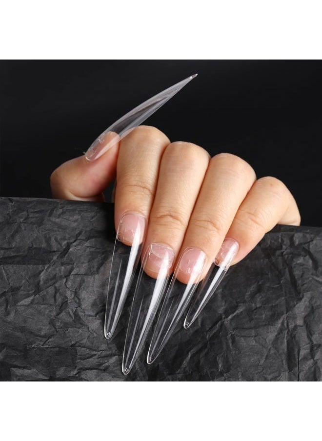 GOOTRADES 120Pcs Extra Long Nail Tips with Box,Clear XXL Straight Tapered Square Full Cover Tips, Press On False for Salons and DIY Art at Home(12 Sizes)  - Image 1