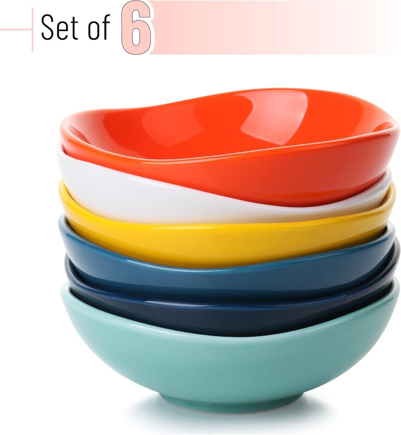 Brew To A Tea BTaT Dipping Bowls 5 oz Set of 6 Colorful Bowls Ceramic Dip Bowls Sauce Bowls Small Bowls for Dipping Bowls for Dipping Condiment Dishes Bowl for Dips Ripple Effect Bowl Ceramic Sauce Bowl - Image 2