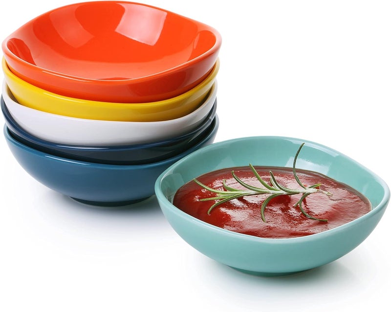 Brew To A Tea BTaT Dipping Bowls 5 oz Set of 6 Colorful Bowls Ceramic Dip Bowls Sauce Bowls Small Bowls for Dipping Bowls for Dipping Condiment Dishes Bowl for Dips Ripple Effect Bowl Ceramic Sauce Bowl - Image 1