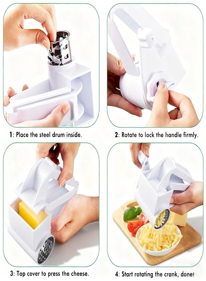AIDOIT مبشرة جبن دوارة بمقبض، مبشرة جبن يدوية مزودة بأسطوانتين من الفولاذ المقاوم للصدأ لبشر الجبن والمكسرات والشوكولاتة والخضراوات، تتضمن مقبضًا إضافيًا - Image 4