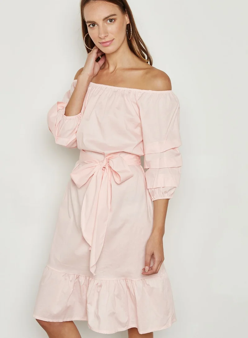 Ginger Puffed Sleeve Bardot Self Tie Dress