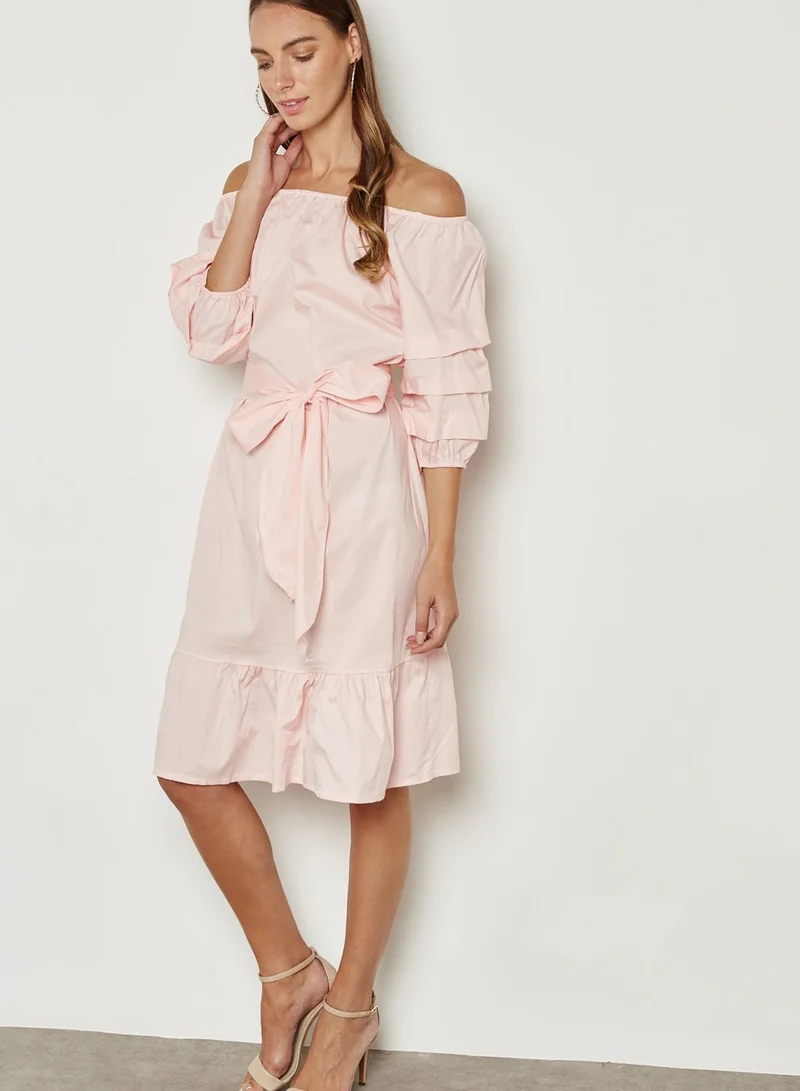 Ginger Puffed Sleeve Bardot Self Tie Dress