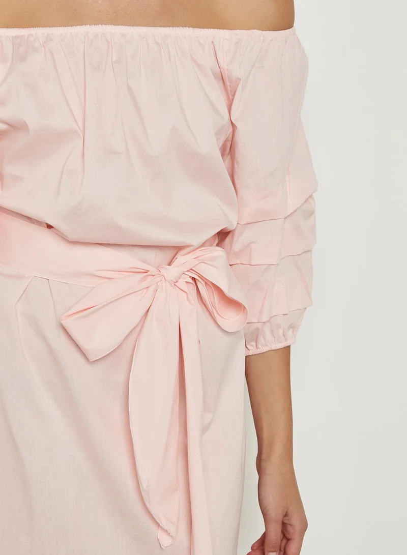 Ginger Puffed Sleeve Bardot Self Tie Dress