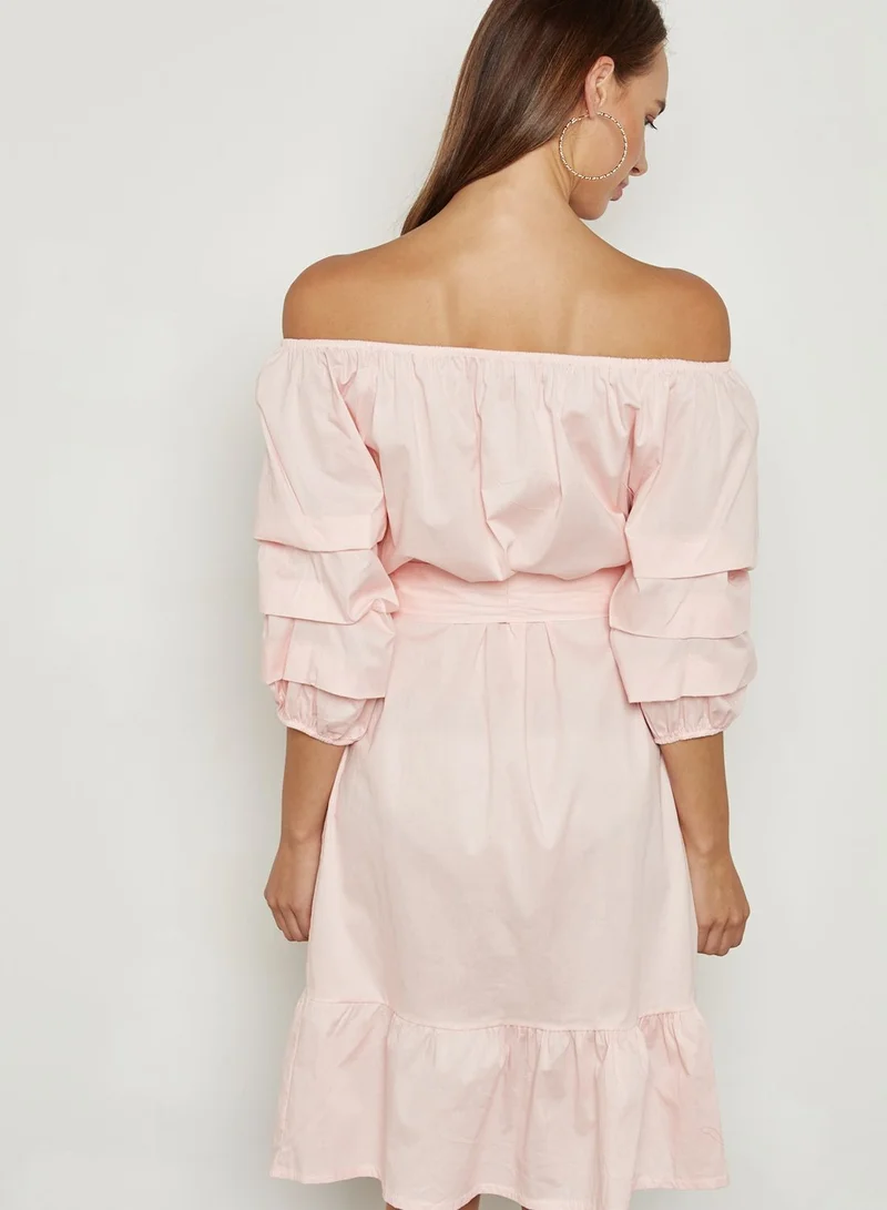 Ginger Puffed Sleeve Bardot Self Tie Dress