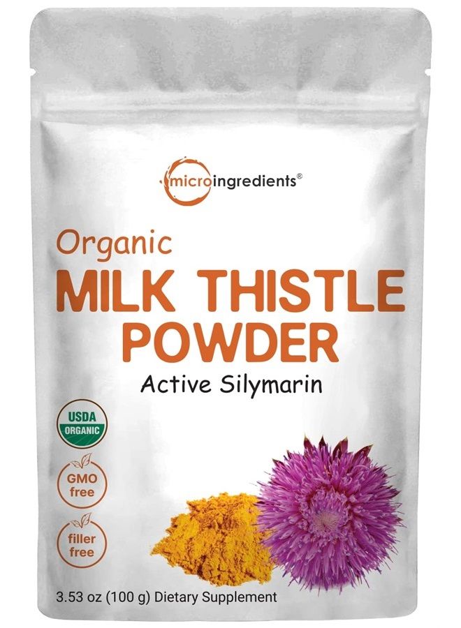 Micro Ingredients Organic Milk Thistle Extract, 3.5 Ounces, Pure Milk Thistle Powder Organic, Milk Thistle Tea, Contains 80% Active Silymarin, Strongly Supports Liver Health and Antioxidant, Vegan Friendly  - Image 1