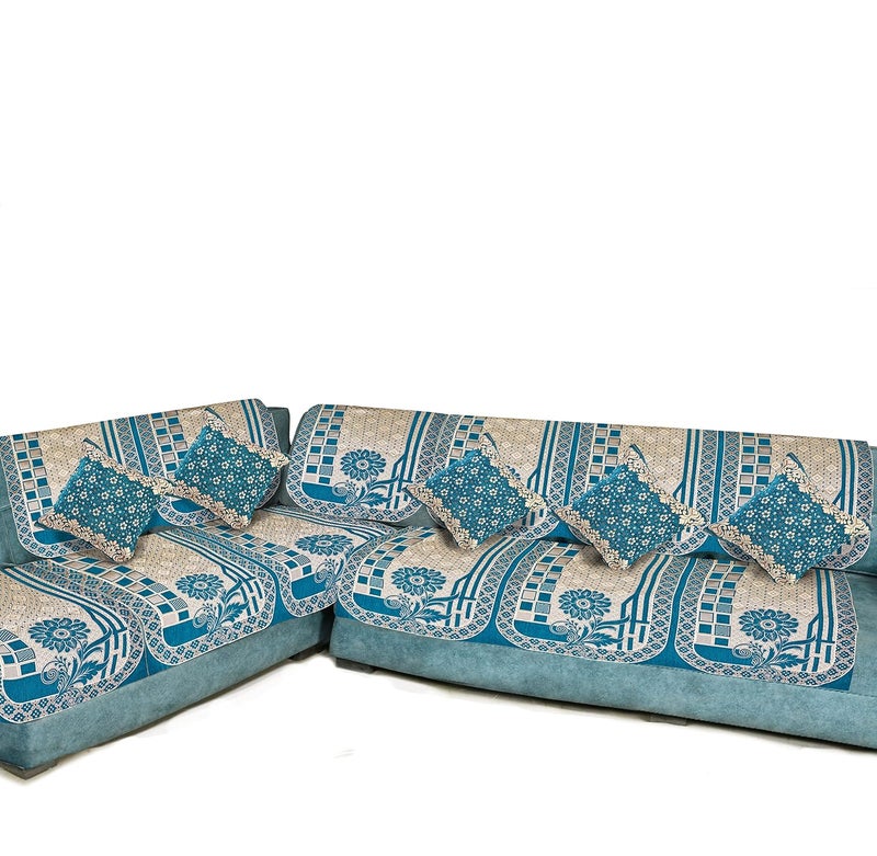 Dazzling DECOR Velvet L Shape Sofa Covers Set with 5 Cushion Covers Premium 6 Seater Sofa Slip Protector Covers for Living Room Decor Heavy Fabric Slip Protector for Long Couch Aqua_1551 - Image 2
