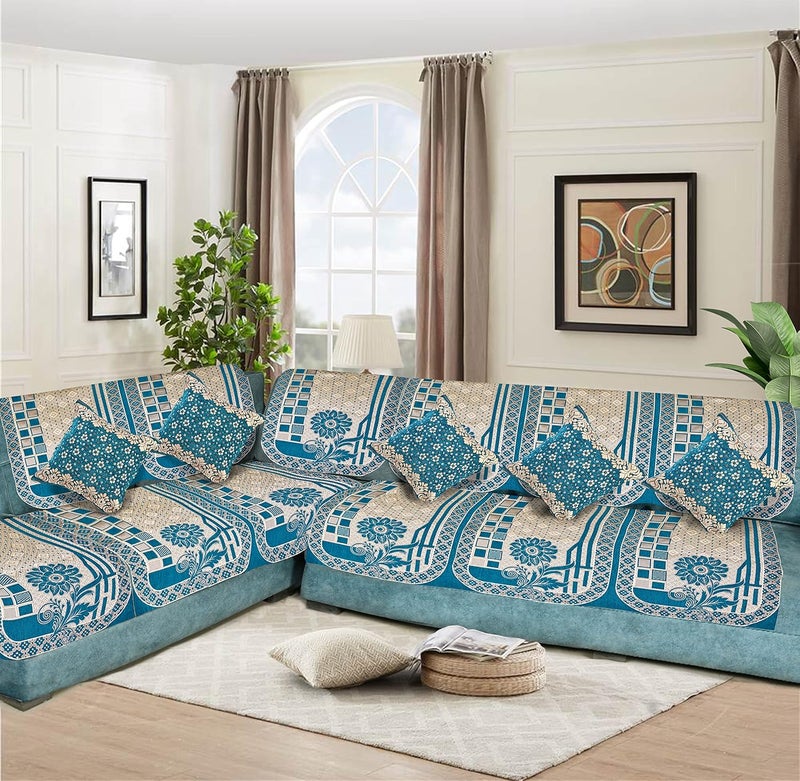 Dazzling DECOR Velvet L Shape Sofa Covers Set with 5 Cushion Covers Premium 6 Seater Sofa Slip Protector Covers for Living Room Decor Heavy Fabric Slip Protector for Long Couch Aqua_1551 - Image 1