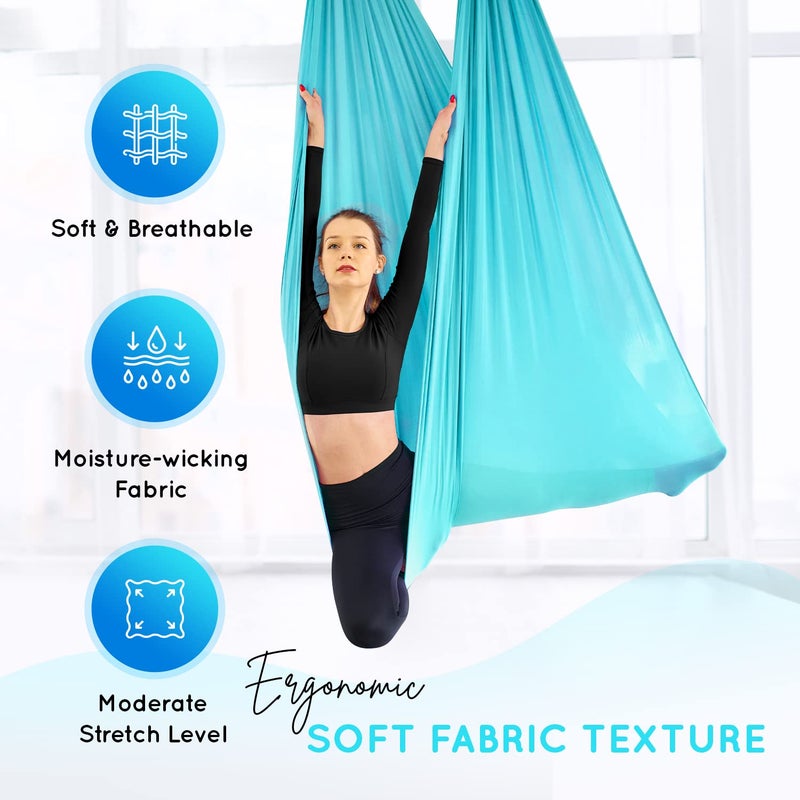 Yes4All Soft Tricot Fabric 5.5 Yards Aerial Yoga Hammock/Aerial Silks for Home Yoga, Increasing Strength, Flexibility and Balance, Suits All Levels (Complete kit included), C. Sea Glass Blue - Image 3