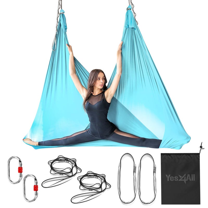 Yes4All Soft Tricot Fabric 5.5 Yards Aerial Yoga Hammock/Aerial Silks for Home Yoga, Increasing Strength, Flexibility and Balance, Suits All Levels (Complete kit included), C. Sea Glass Blue - Image 1