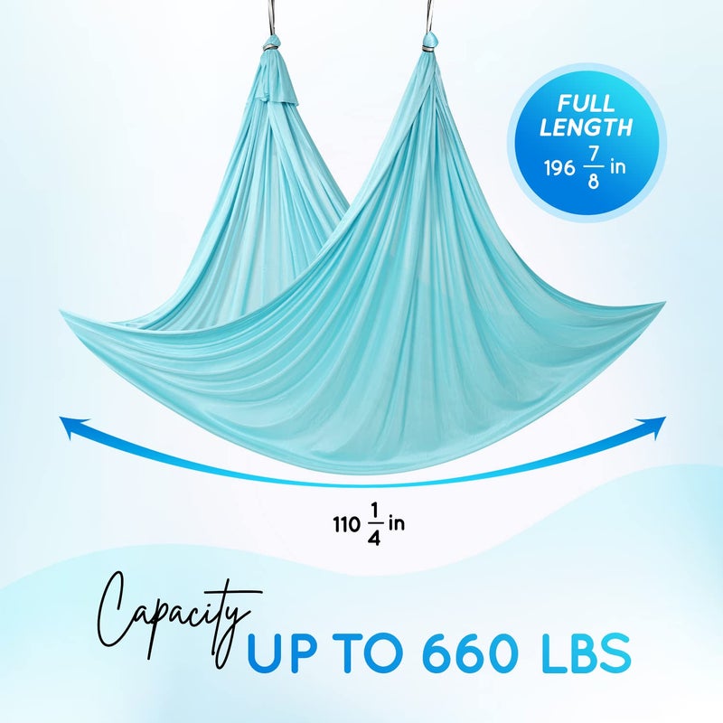 Yes4All Soft Tricot Fabric 5.5 Yards Aerial Yoga Hammock/Aerial Silks for Home Yoga, Increasing Strength, Flexibility and Balance, Suits All Levels (Complete kit included), C. Sea Glass Blue - Image 2
