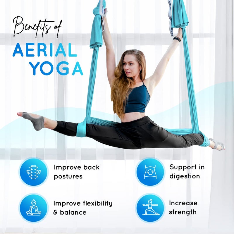Yes4All Soft Tricot Fabric 5.5 Yards Aerial Yoga Hammock/Aerial Silks for Home Yoga, Increasing Strength, Flexibility and Balance, Suits All Levels (Complete kit included), C. Sea Glass Blue - Image 5