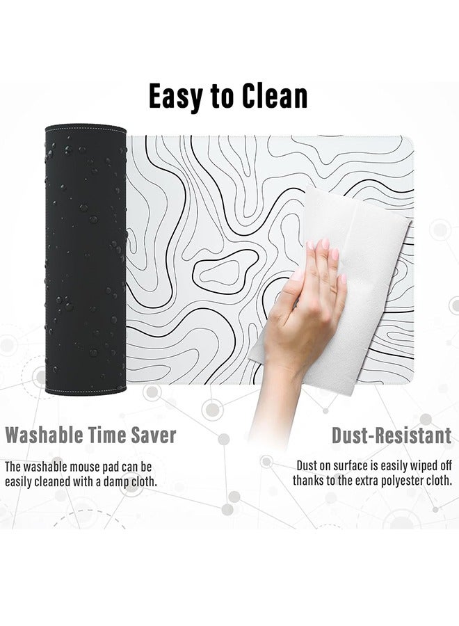 Large Gaming Mouse Pad with Stitched Edges, Minimalist Topographic Map Desk Mat, Extended XL Mousepad with Anti-Slip Base, Cool Desk Pad for Keyboard and Mouse, 31.5 x 11.8 in, White - Image 4
