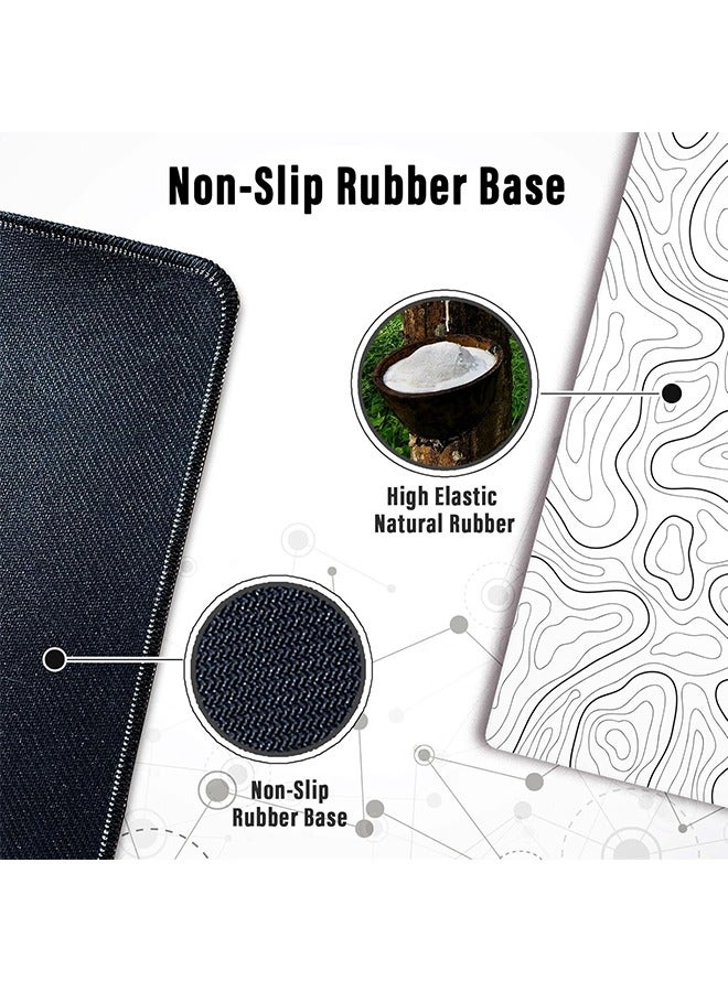 Large Gaming Mouse Pad with Stitched Edges, Minimalist Topographic Map Desk Mat, Extended XL Mousepad with Anti-Slip Base, Cool Desk Pad for Keyboard and Mouse, 31.5 x 11.8 in, White - Image 3