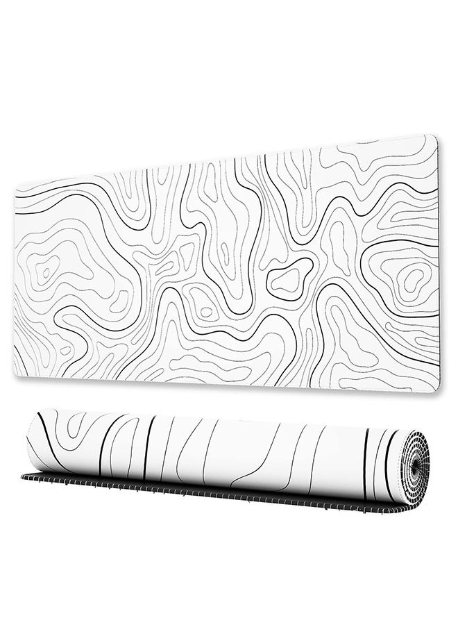 Large Gaming Mouse Pad with Stitched Edges, Minimalist Topographic Map Desk Mat, Extended XL Mousepad with Anti-Slip Base, Cool Desk Pad for Keyboard and Mouse, 31.5 x 11.8 in, White - Image 1