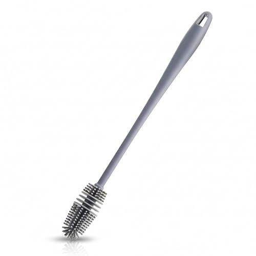 XML Bottle Cleaning Brush Silicone Long Handle for Baby Bottle, Water Bottle, Containers, Vase and Glass, Bottle Cleaner for Home and Kitchen Accessories Item Products (28-CM-Silicone-Grey-Brush) - Image 1