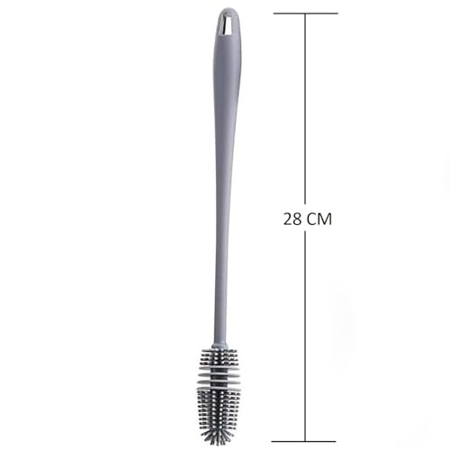 XML Bottle Cleaning Brush Silicone Long Handle for Baby Bottle, Water Bottle, Containers, Vase and Glass, Bottle Cleaner for Home and Kitchen Accessories Item Products (28-CM-Silicone-Grey-Brush) - Image 5
