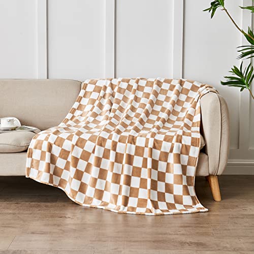 Edenleaf Checkered Blanket Flannel Throw Blankets Soft Cozy Checkered Grid Print Chessboard Gingham Pattern Throws for Bed Sofa Couch for All Seasons, 60x80 Inch, Blonde - Image 3