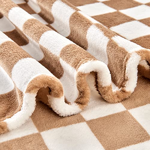Edenleaf Checkered Blanket Flannel Throw Blankets Soft Cozy Checkered Grid Print Chessboard Gingham Pattern Throws for Bed Sofa Couch for All Seasons, 60x80 Inch, Blonde - Image 4