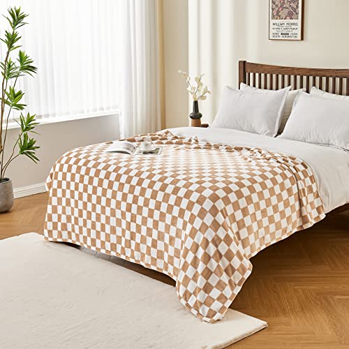 Edenleaf Checkered Blanket Flannel Throw Blankets Soft Cozy Checkered Grid Print Chessboard Gingham Pattern Throws for Bed Sofa Couch for All Seasons, 60x80 Inch, Blonde - Image 2