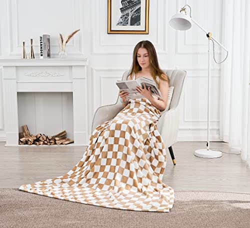 Edenleaf Checkered Blanket Flannel Throw Blankets Soft Cozy Checkered Grid Print Chessboard Gingham Pattern Throws for Bed Sofa Couch for All Seasons, 60x80 Inch, Blonde - Image 5