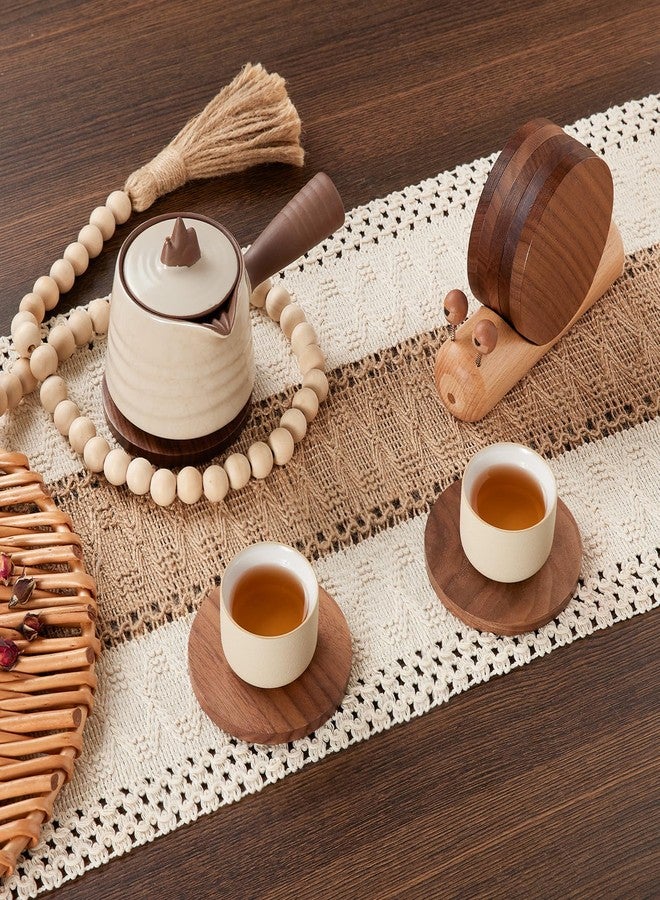 Yangbaga Wooden Coasters for Drinks-Natural Acacia Wood Drink Coaster Set for Coffee Table, Cute Coasters for Modern Home Decor Tabletop Protection for Any Table Type, Set of 5-Dia 3.5 * 3.5inchs - Image 4