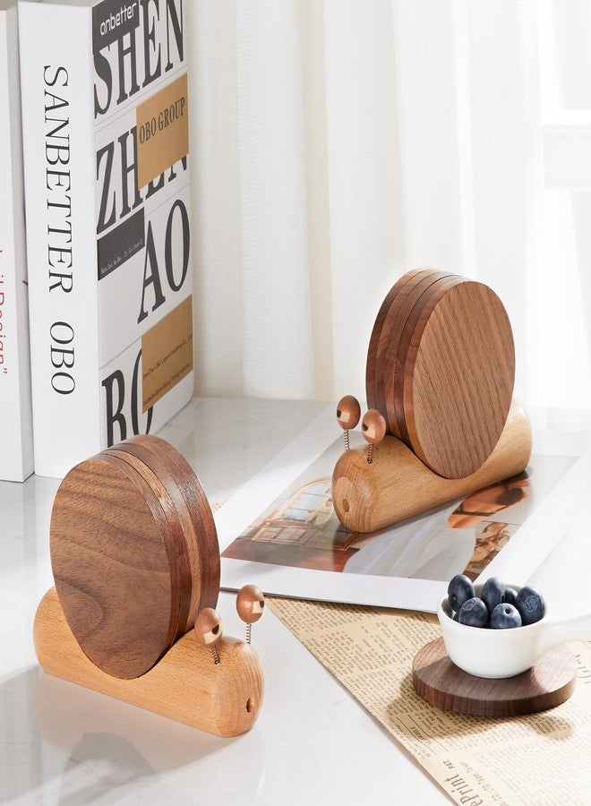 Yangbaga Wooden Coasters for Drinks-Natural Acacia Wood Drink Coaster Set for Coffee Table, Cute Coasters for Modern Home Decor Tabletop Protection for Any Table Type, Set of 5-Dia 3.5 * 3.5inchs - Image 5