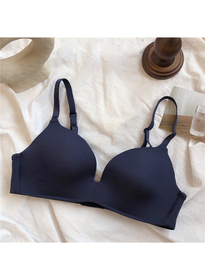 Style Traceless Gloss Push-up Underwear Women's Simple Solid Color Steel Ring-free Comfortable Triangular Cup Bra With Large And Small Chest