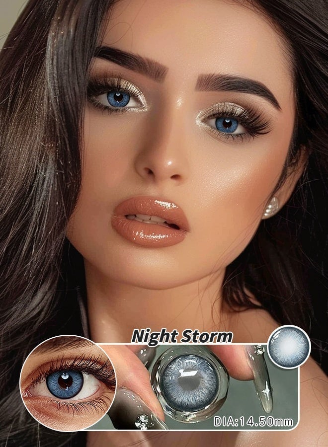 Freshlady Night Storm Blue 14.2mm Yearly Colored Contact Lenses – Unisex Cosmetic Lenses, Natural Mixed-Race Look, Soft & Comfortable, Perfect for Parties, Makeup & Fashionable Daily Wear - Image 4