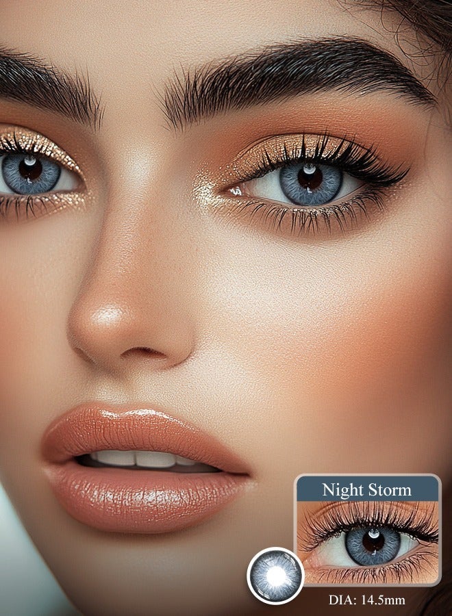 Freshlady Night Storm Blue 14.2mm Yearly Colored Contact Lenses – Unisex Cosmetic Lenses, Natural Mixed-Race Look, Soft & Comfortable, Perfect for Parties, Makeup & Fashionable Daily Wear - Image 1
