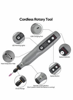 Y&D Rotary Tool Kit, Cordless 5-Speed Variable and USB Charging Cable Mini Power Tools, 3.7V with 45pcs Accessories for Cutting, Drilling, Sanding, Engraving, Polishing & DIY Crafts (Grey)  - Image 2