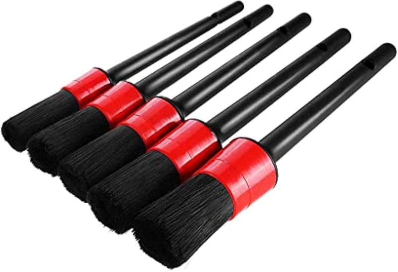 Car Detailing Brush, 5 Pieces Car Cleaner Brush for Wheels Interior Exterior Leather Air Vents Emblems Dashboard Assorted Brushes Set, Black
