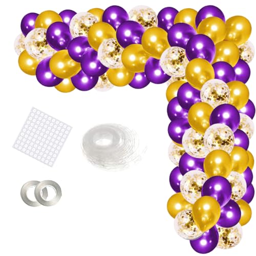LUDEOU Purple Gold Balloon Garland Arch Kit Different Sizes Purple and Gold Balloons Purple Gold Birthday Decorations for Women 30th 40th 50th 60t 70th Birthday Purple Anniversary Graduation Party - Image 1