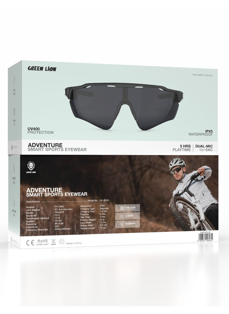 GREEN LION Adventure Smart Sports Eyewear with UV400 Protection, ENC & Dual-Mic/ Bluetooth V5.4/ Remote Camera/ Speaker/Suitable for Running, Cycling, Gym/Smart Glasses for Outdoor Activities - Black  - Image 4