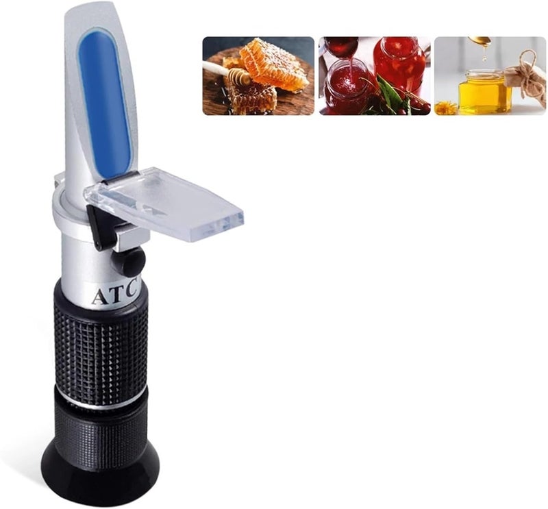 جهاز قياس انكسار العسل (Honey Refractometer) محمول، يعمل في نطاق درجات الحرارة من 58 إلى 92 درجة مئوية، ويقيس نسبة رطوبة العسل بالإضافة إلى مؤشر باومي (Baume) في جهاز واحد. - Image 1