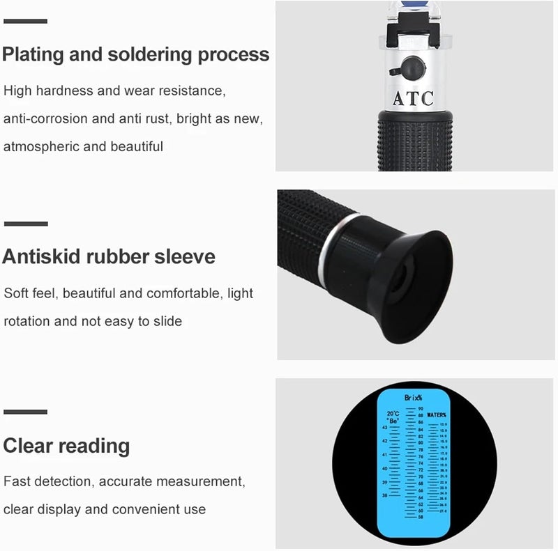 جهاز قياس انكسار العسل (Honey Refractometer) محمول، يعمل في نطاق درجات الحرارة من 58 إلى 92 درجة مئوية، ويقيس نسبة رطوبة العسل بالإضافة إلى مؤشر باومي (Baume) في جهاز واحد. - Image 5