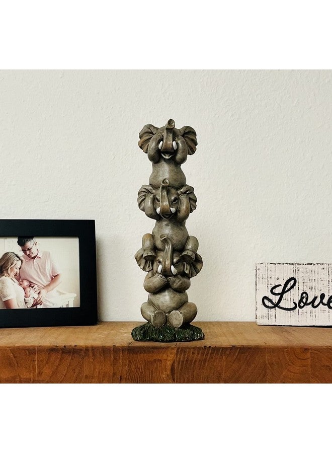 Nature's Mark See Hear Speak No Evil Elephants Totem Statue 9" Tall Jungle Safari Wildlife Acrobatic Elephants Figurine Decor Sculpture Pole Resin Home Decorative Accent (Gray) - Image 2