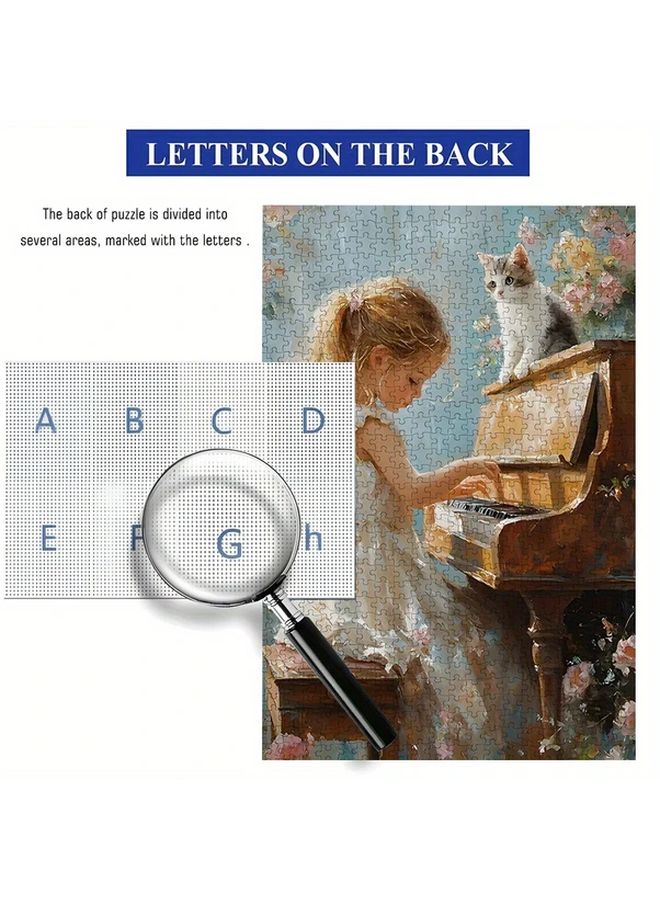 1000 Pcs High Quality Durable Puzzle Girl Plays Piano Cat Sweet Scene Adults - Image 5