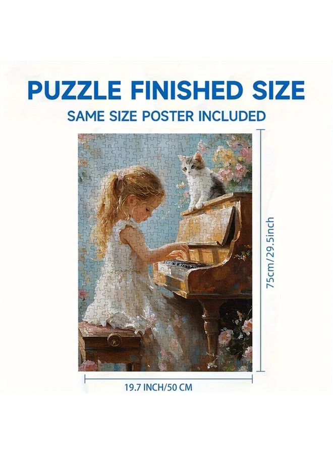 1000 Pcs High Quality Durable Puzzle Girl Plays Piano Cat Sweet Scene Adults - Image 4