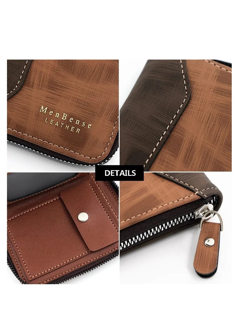 Generic Mens Zipper Wallet Leather Card Wallet for Men with External Zipper and 6 Interior Pockets and Snap Pocket for Coin Purse Men  - Image 3