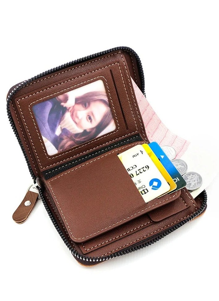 Generic Mens Zipper Wallet Leather Card Wallet for Men with External Zipper and 6 Interior Pockets and Snap Pocket for Coin Purse Men  - Image 5
