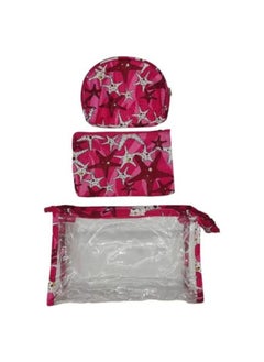 Portable Cosmetic Bags of 3 Different Sizes for Makeup and Toiletry for Travel or Daily Use, Pencil Case (Set of 3 Pieces) (Starfish Design (Pink))