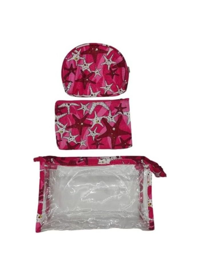 Generic - Portable Cosmetic Bags of 3 Different Sizes for Makeup and Toiletry for Travel or Daily Use, Pencil Case (Set of 3 Pieces) (Starfish Design (Pink)) - Image 1