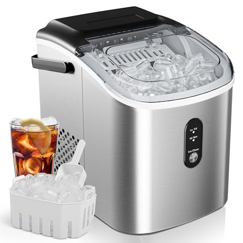 EUHOMY Ice Maker Countertop, Portable Ice Machine with Carry Handle, 26.5lbs Per Day, 9 Cubes in 6 Mins, Auto-Cleaning, with Basket and Scoop, for Home, Kitchen, Camping, RV (Silver) - Image 1