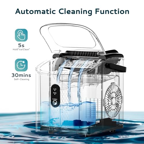 EUHOMY Ice Maker Countertop, Portable Ice Machine with Carry Handle, 26.5lbs Per Day, 9 Cubes in 6 Mins, Auto-Cleaning, with Basket and Scoop, for Home, Kitchen, Camping, RV (Silver) - Image 5