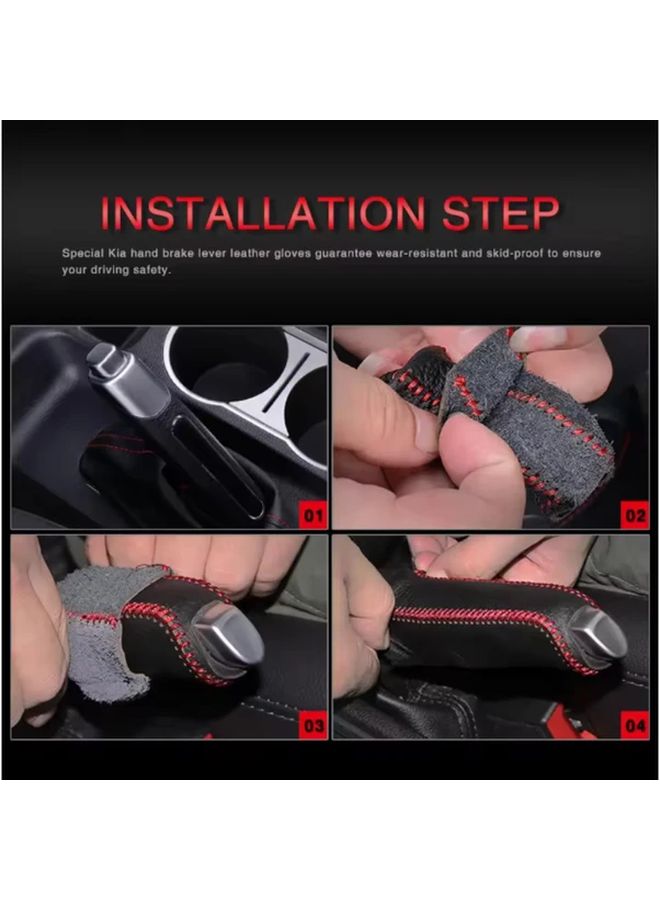 Red Universal Non Slip PU Leather Automatic Gear Shift Handle Cover 2Pcs - Image 5