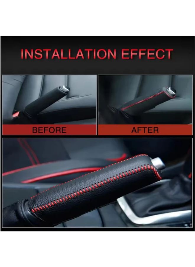 Red Universal Non Slip PU Leather Automatic Gear Shift Handle Cover 2Pcs - Image 4