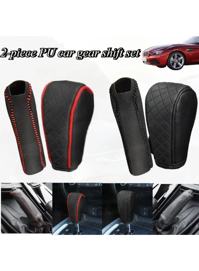Red Universal Non Slip PU Leather Automatic Gear Shift Handle Cover 2Pcs - Image 1