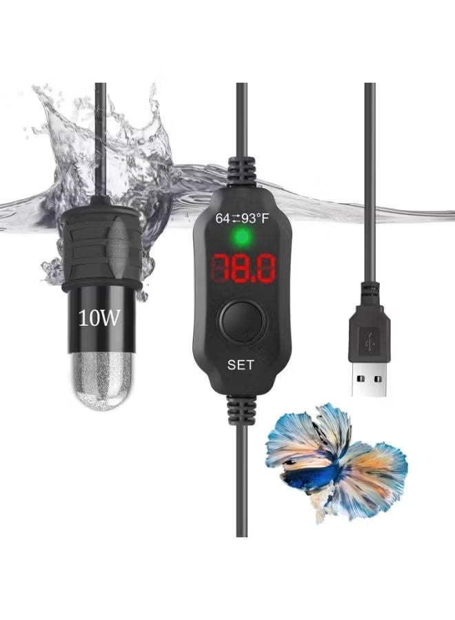سخان حوض سمك صغير جدًا بقوة 10 واط، مزود بمنظم حرارة رقمي، يعمل بمنفذ USB بقوة 5 فولت/2 أمبير، مناسب لأحواض أسماك البيتا والسلاحف، وأحواض السمك الصغيرة التي تصل سعتها إلى 1 جالون. - Image 1